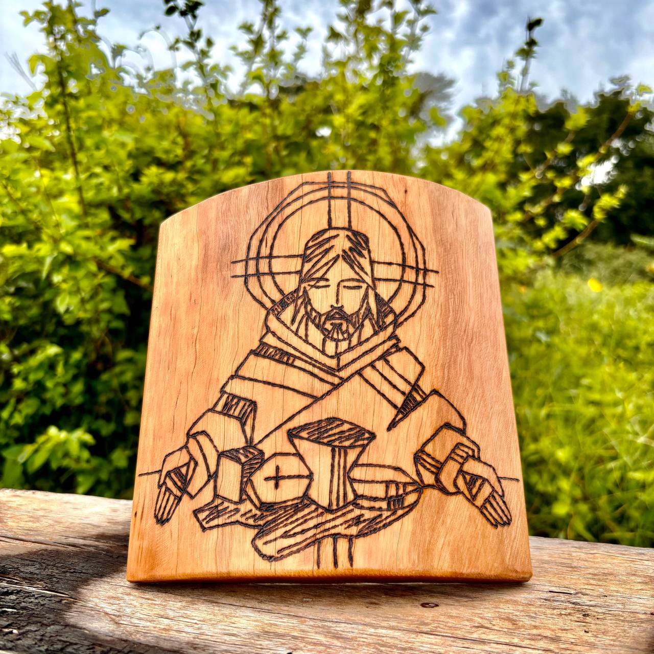 Retrato de mesa Comunhão - Pirografado / Personalizado